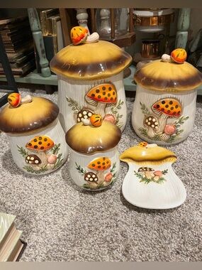 Vintage Merry Mushroom Ceramic Canister Set 1978 - Set of 4